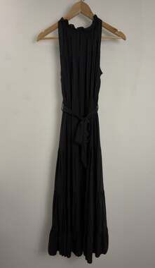 PINCH Women's Black Chiffon tiered Belted High Neck Maxi Dress Size S